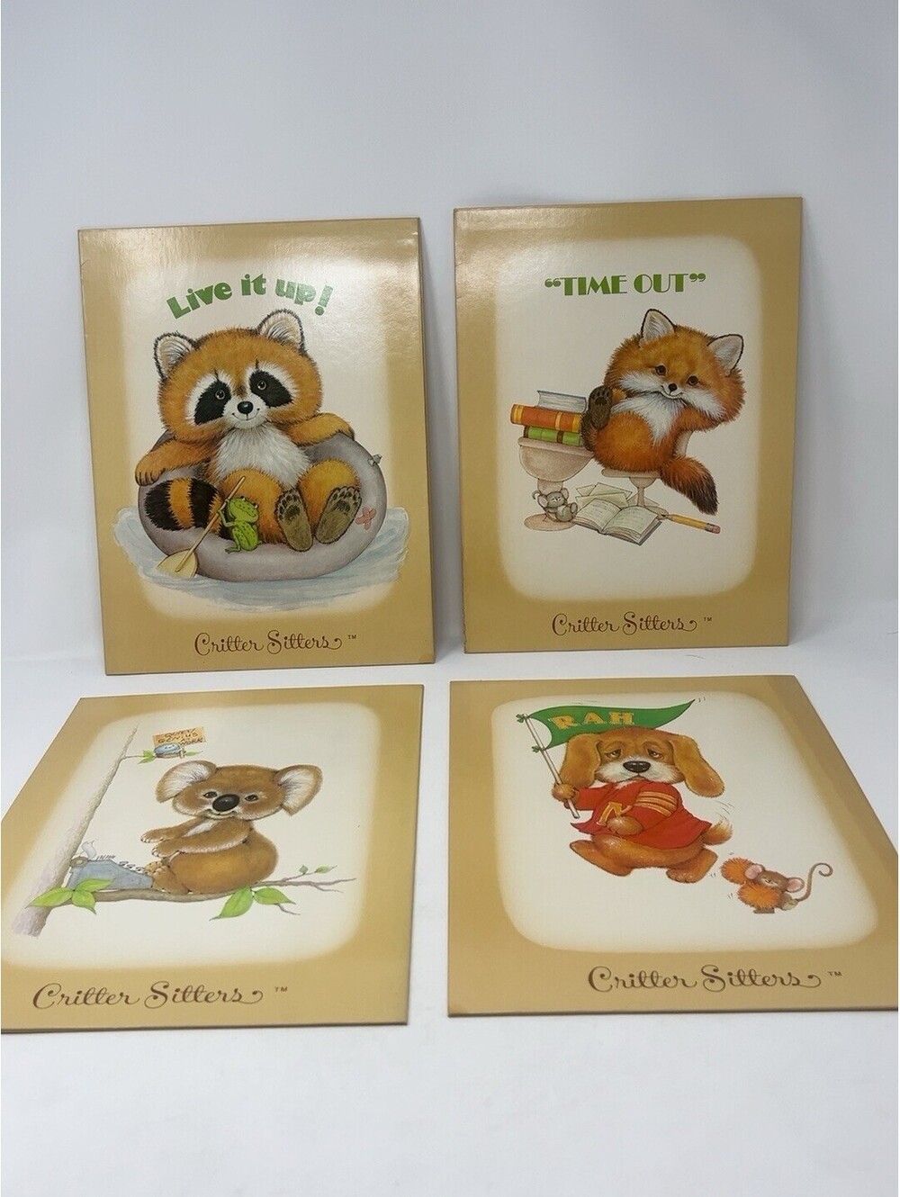 Vintage Critter Sitters 2 Pocket Folder Lot of 4 School Portfolios 1980s NOS